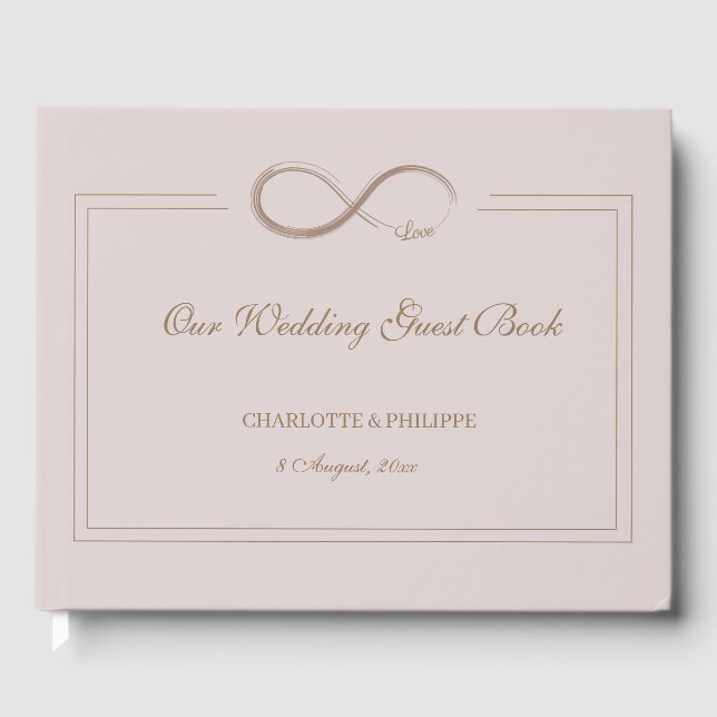 Livro De Visitas Infinity Symbol Dusty Pink Cinza Dourada Casamento (Frente)