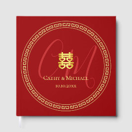 Livro De Visitas Iniciais de casal casamento chinês moderno vermelh