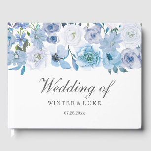 Livro De Visitas Inverno floral: Casamento branco azul elegante