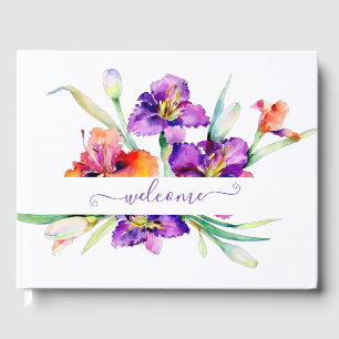 Livro De Visitas Íris personalizada em aquarela roxa