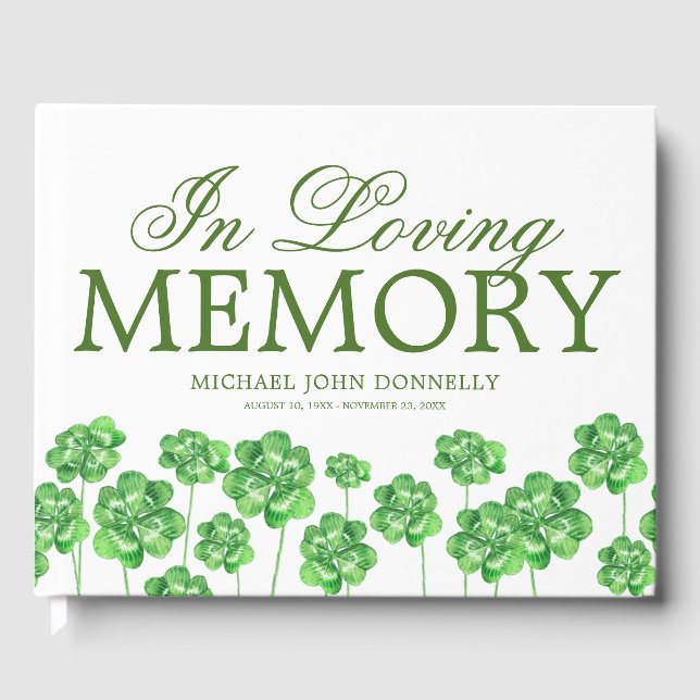 Livro De Visitas Irish Shamrock Clover Memorial Funeral (Frente)
