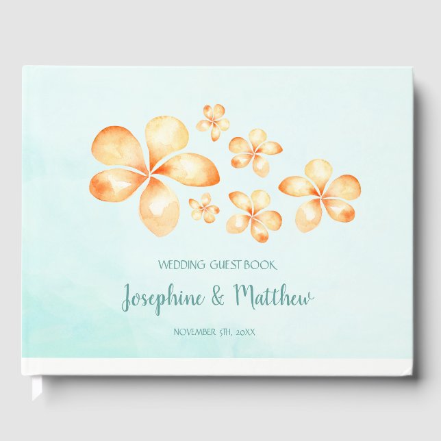 Livro De Visitas Island Plumeria Watercolor Wedding (Frente)