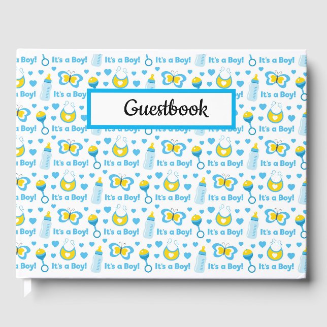 LIVRO DE VISITAS ITENS DE BEBÊ BRANCO AZUL AMARELO (Frente)