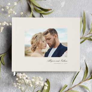 Livro De Visitas Ivory Elegant Modern Simple Script Photo Wedding