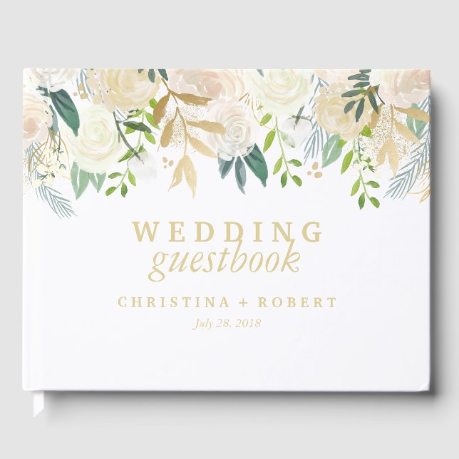 Livro De Visitas Ivory Floral Casamento personalizado (Frente)