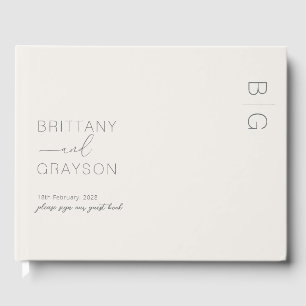 Livro De Visitas Ivory Modern Monograma Foto de Casamento Guest Boo
