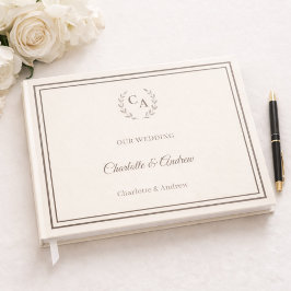 Livro De Visitas Ivory taupe monogrammed wreath wedding