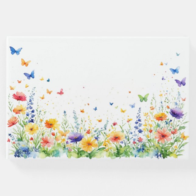 Livro De Visitas Jardim Floral de Primavera Borboletas Casamento (Frente)