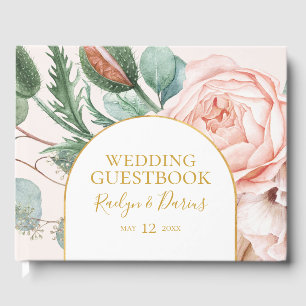Livro De Visitas Jardim Floral Elegante Blush Pastel Wedding
