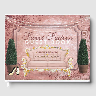 Livro De Visitas Jardim Tópico Dourado rosa Doce Dezesseis Aniversá