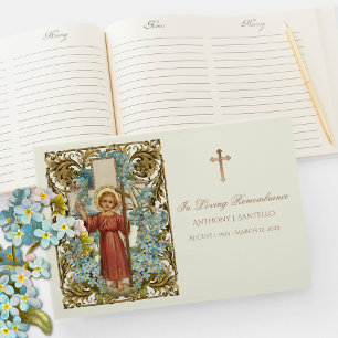 Livro De Visitas Jesus Blue Floral Memorial Jesus Funeral