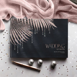 Livro De Visitas Jewel Palm Leaf Wedding Rosa Dourado/Marinho ID830