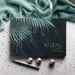 Livro De Visitas Jewel Palm Leaf Wedding Teal ID830