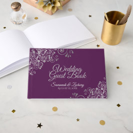 Livro De Visitas Lacy Silver Filigree Elegant Plum Purple Wedding