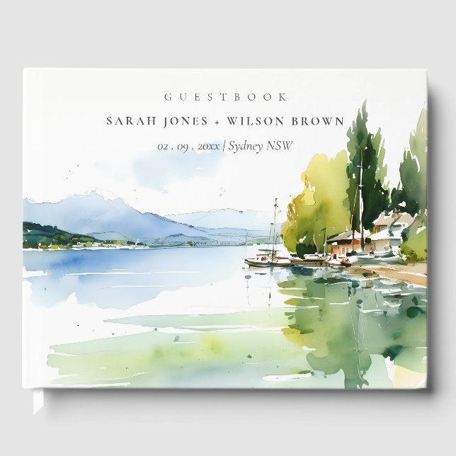 Livro De Visitas Lake Geneva Switzerland Watercolor Scape Wedding (Frente)