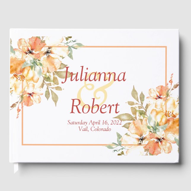 Livro De Visitas Laranja e amarelo-aquarela, hóspede floral (Frente)