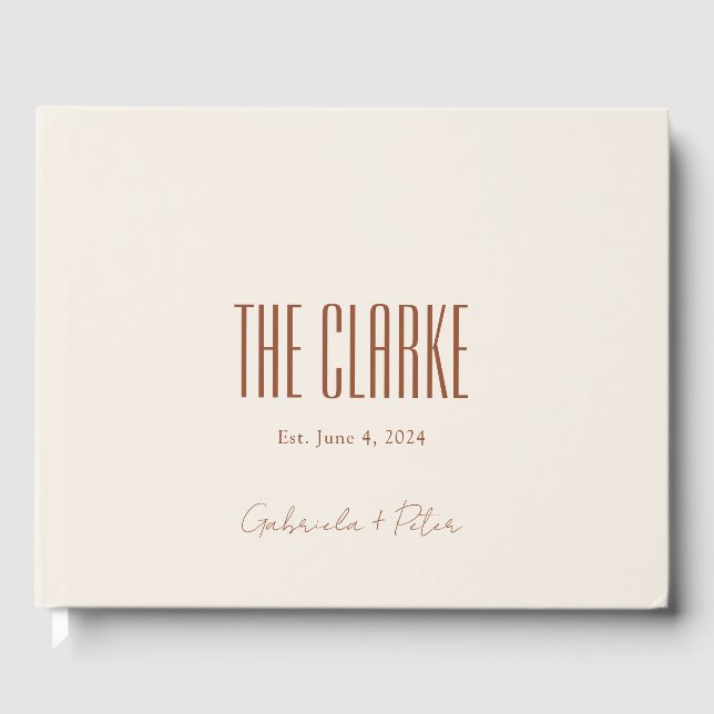 Livro De Visitas Laranja Mínimo Simples Queimada | Cream Wedding (Frente)