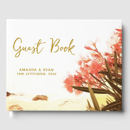Livro De Visitas Laranja Oleander Flowers no Casamento de Praia