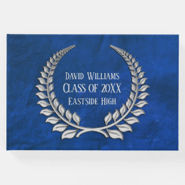 Livro De Visitas Laurel Graduação de Prata em Couro Azul