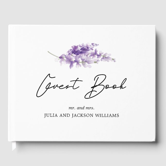 Livro De Visitas Lavanda de Casamento de Aquarela Personalizada (Frente)