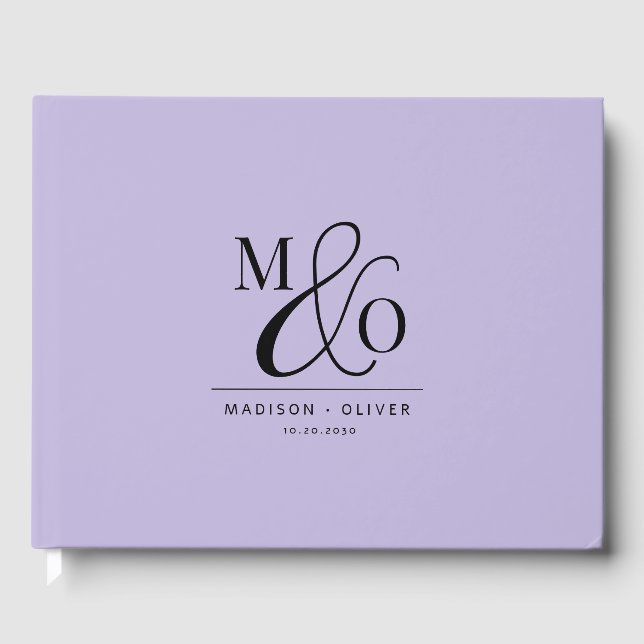 Livro De Visitas Lavanda de Casamento do Monograma Moderno Elegante (Frente)