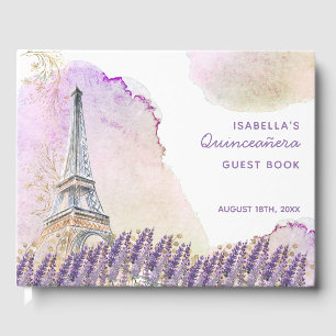 Livro De Visitas Lavanda Francesa de Torre Eiffel Paris Quinceanera