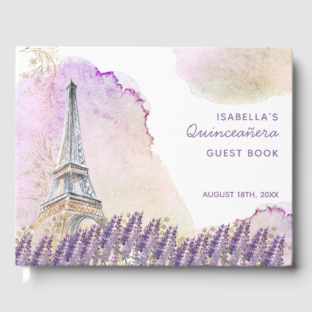 Livro De Visitas Lavanda Francesa de Torre Eiffel Paris Quinceanera (Frente)