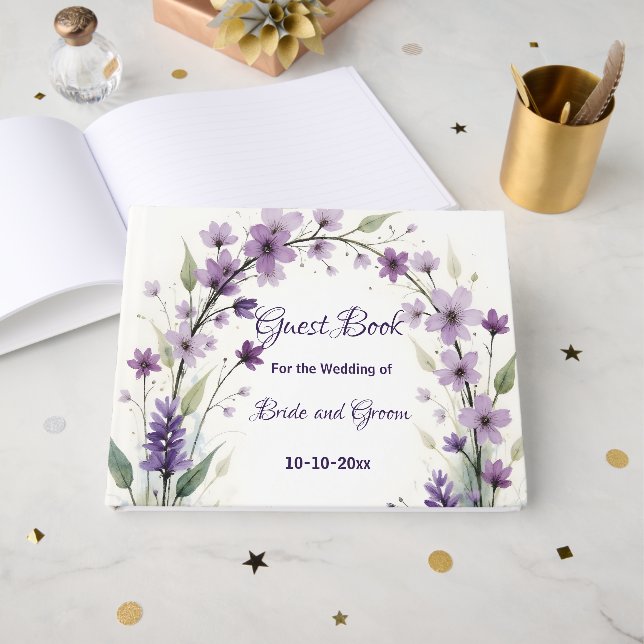 Livro De Visitas Lavender & Lilac Floral Arch (Frente aberta)