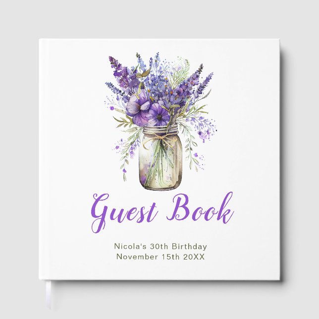 Livro De Visitas Lavender Mason Jar Birthday Party (Frente)