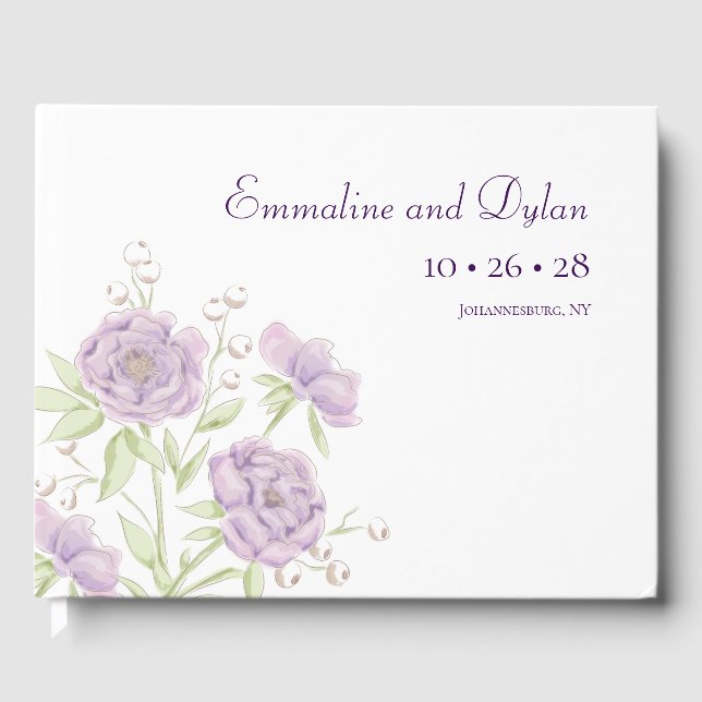 Livro De Visitas Lavender Purple Rose Wedding (Frente)