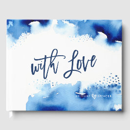 Livro De Visitas LEMBRANÇA DE CASAL aquarela azul lettering à mão