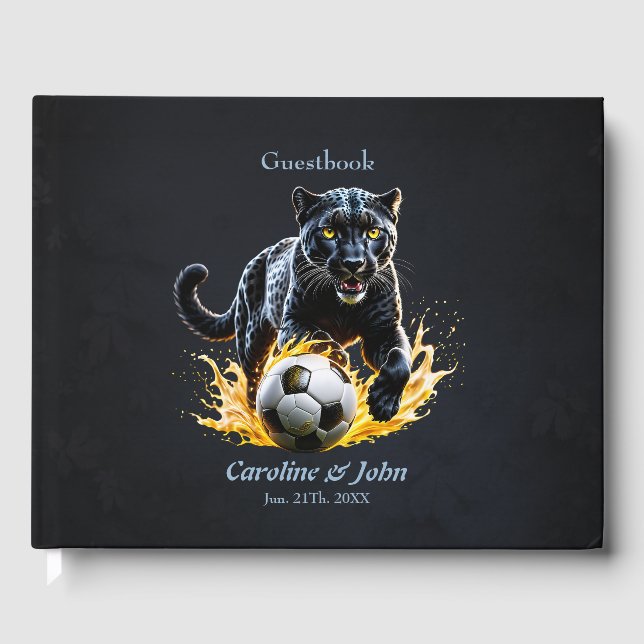 Livro De Visitas Leopardo negro brincando com um futebol. (Frente)
