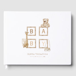 Livro De Visitas Letras de Bloco de Madeira Neutral Boho