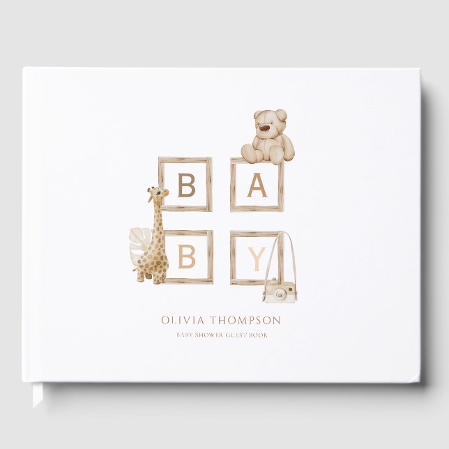 Livro De Visitas Letras de Bloco de Madeira Neutral Boho (Frente)