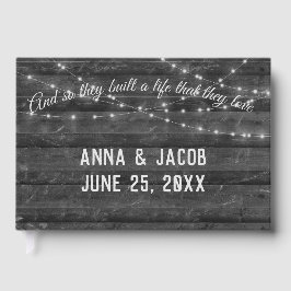 Livro De Visitas Light String On Dark Gray Wood Wedding 