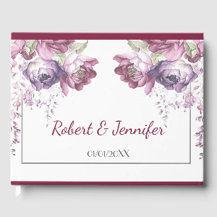Livro De Visitas Lilac clássico e casamento cor-de-rosa florais
