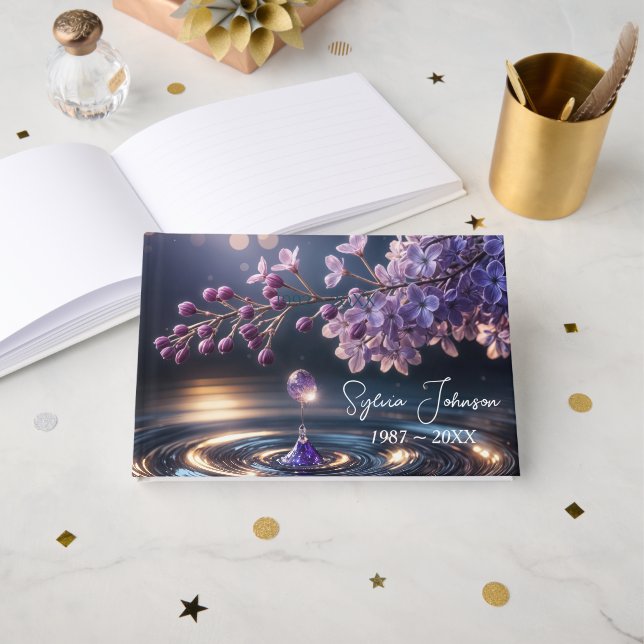 Livro De Visitas Lilac Dewdrop For Memorial Service (Frente aberta)