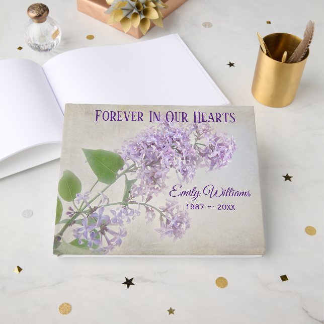 Livro De Visitas Lilac Flowers For Memorial Service (Frente aberta)