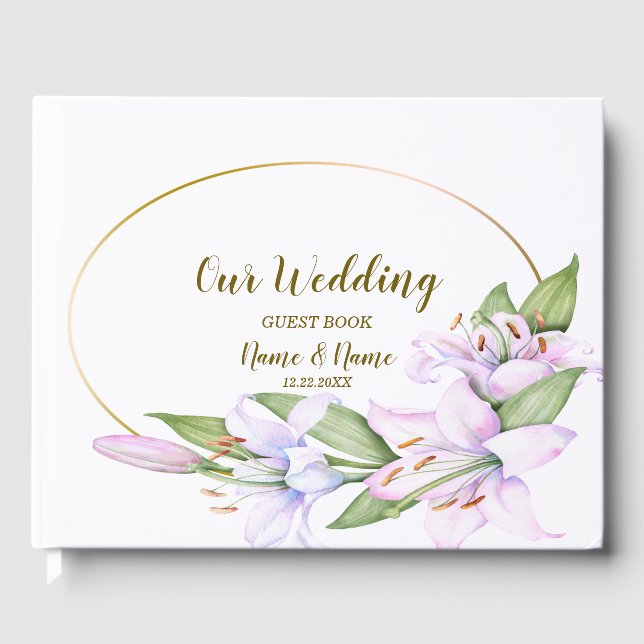 Livro De Visitas Lily Flowers de Ouro Rosa de Festa Frente Bonita (Frente)