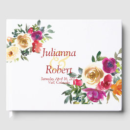 Livro De Visitas Limão-aquarela e magenta floral clássico