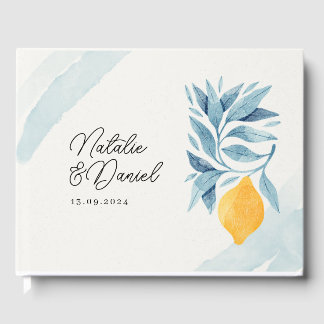 Livro De Visitas Limão com folhas azuis ilustração botânica
