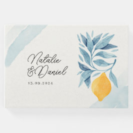 Livro De Visitas Limão com ilustração botânica das folhas azuis