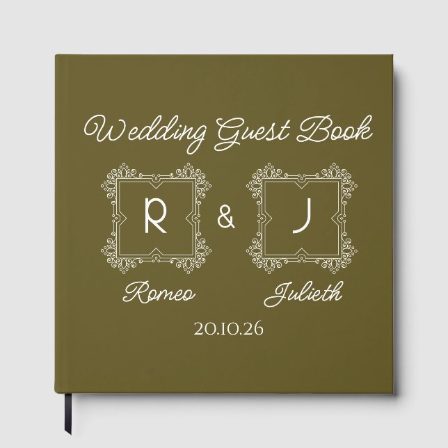 Livro De Visitas Lime Baroque Monogram Wedding Guest Book (Frente)