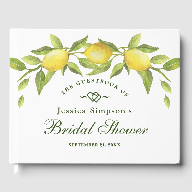 Livro De Visitas Limões Doces & Água Verde em Aquarela Chá de Noiva (Frente)