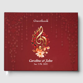 Livro De Visitas Limpa ouro com folhas vermelhas.