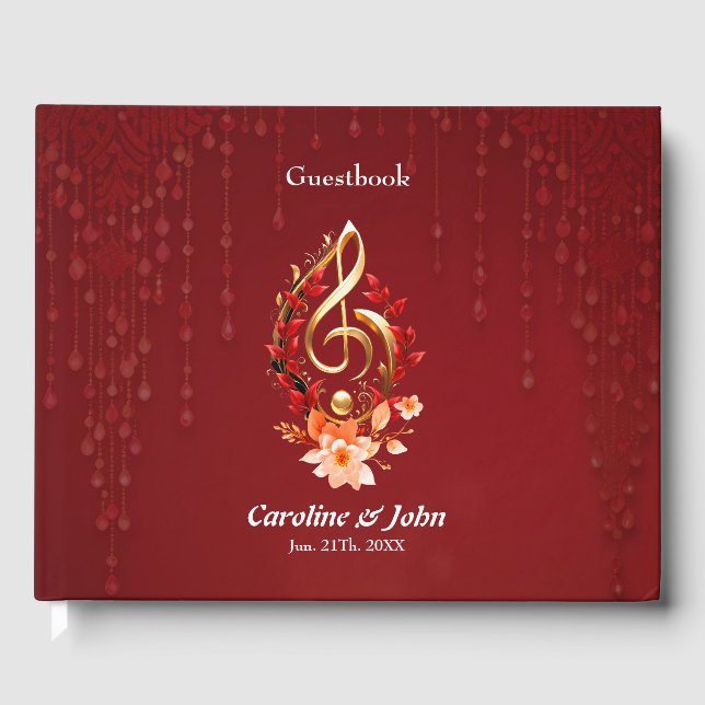 Livro De Visitas Limpa ouro com folhas vermelhas. (Frente)