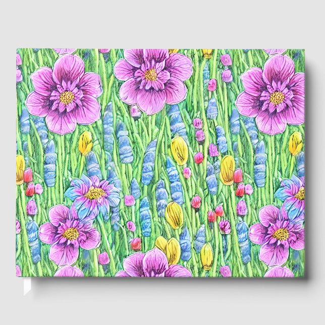 Livro De Visitas Linda floricultura Vibrante Aquarela Purple Verde (Frente)