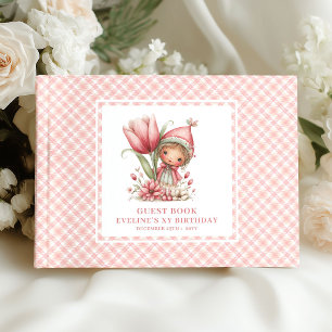 Livro De Visitas Linda Menina Fada 2º Aniversário Flores Cor-de-Ros
