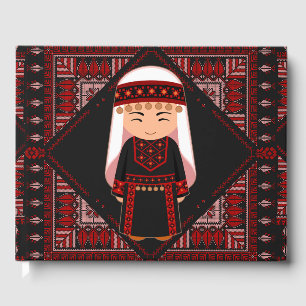 Livro De Visitas Linda menina palestina Embroiderada tatreez vermel