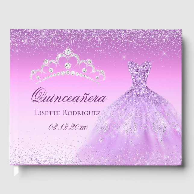 Livro De Visitas Linda Quinceanera Personalizada Lilás Roxo (Frente)